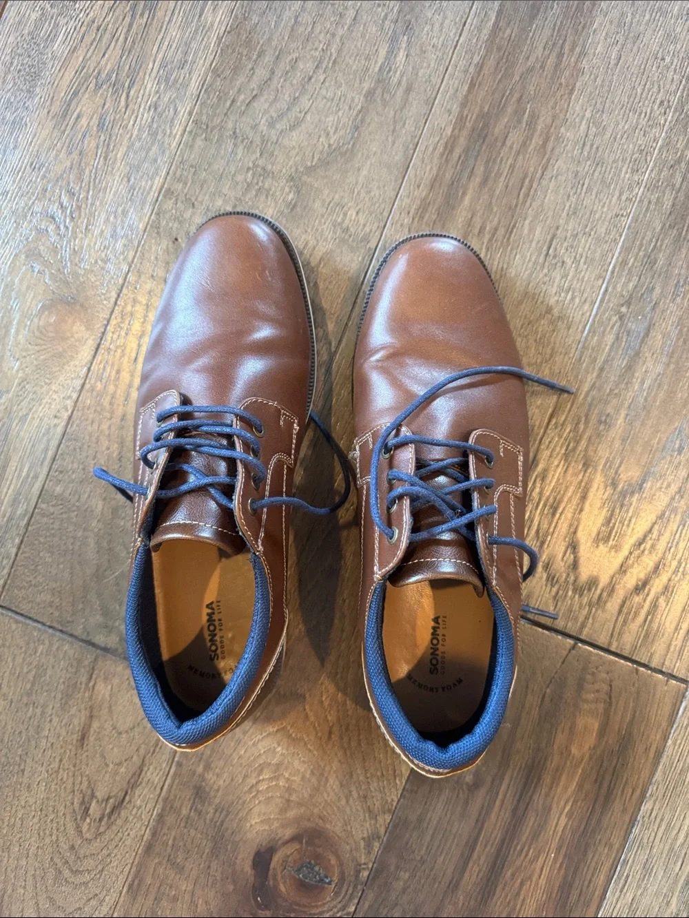 Sonoma Brown Leather Derby Shoes with Navy Accents